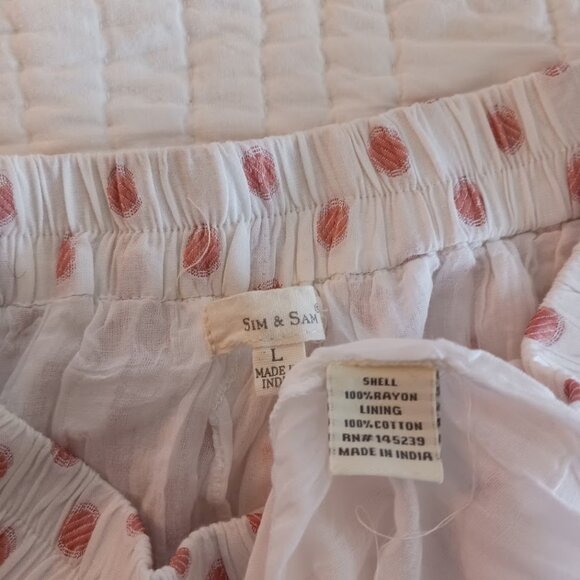 White and Light Red Pink Polka Dot Midi Skirt Womens Large Summer Lightweight - Picture 2 of 4